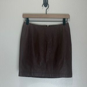 Free People Elegant Brown Faux Leather Skirt, Size 4